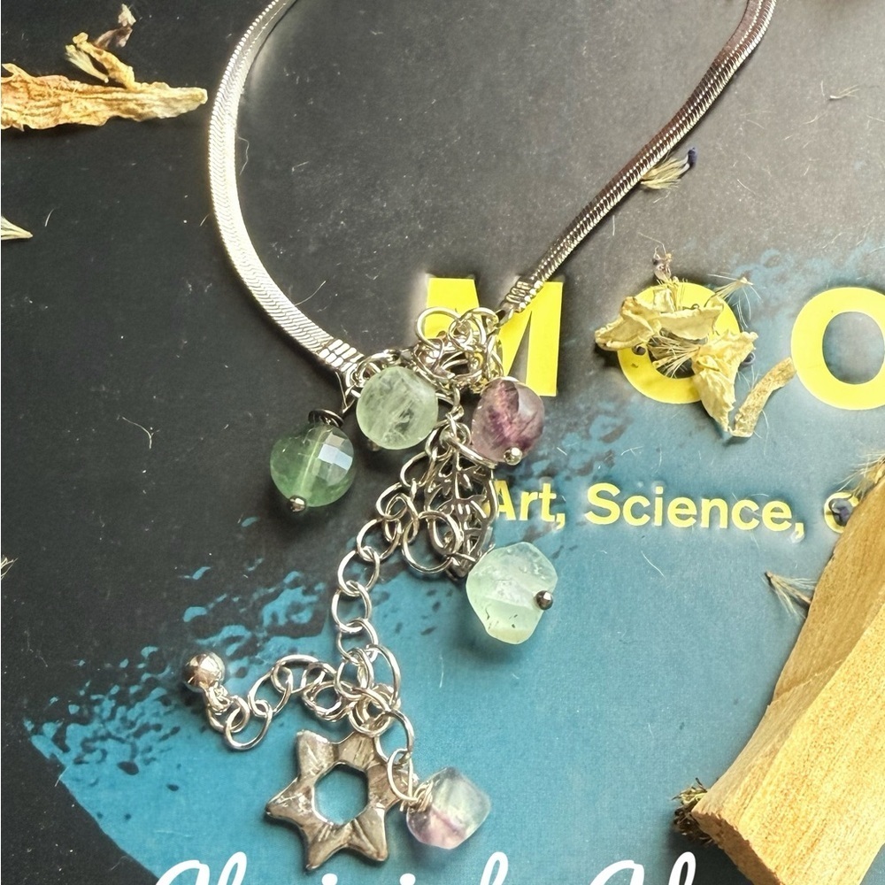 Chic Silver Bracelet with Green and Purple Charms